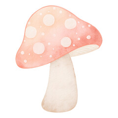 Watercolor pink mushroom clipart, whimsical toadstool illustration