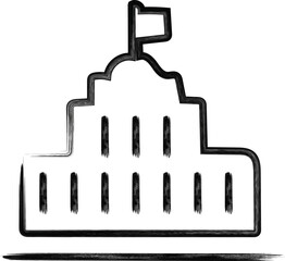 Capitol Icon – Dome Building with Flag and Windows in Line Art Style