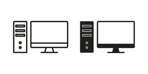 Desktop computer icon vector with glyph style. Stroke liner icons