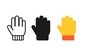 Obraz premium Winter Gloves Icons. Minimalist safety gloves icon: three identical winter gloves in a row, first in line style with thin outline,
