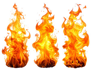 Three realistic, vibrant, and dynamic fiery flames