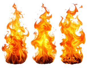 Three realistic, vibrant, and dynamic fiery flames