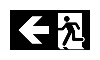 Piktogramm Notausgang links – Sicherheitssymbol für Gebäude, Fluchtweg und Rettungsweg, Vektorillustration