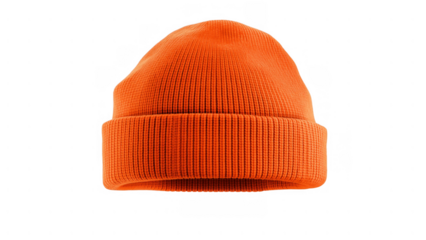 Orange knit beanie warms winter sports, created AI, PNG