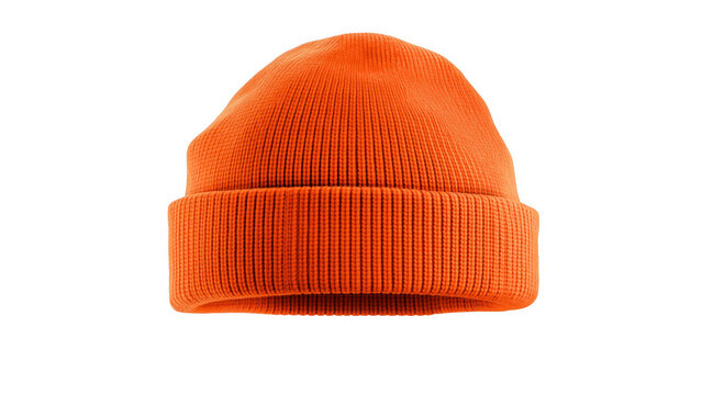 Orange knit beanie warms winter sports, created AI, PNG