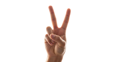 Hand making peace sign gesture isolated on transparent background