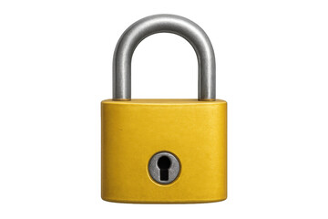 Naklejka premium Yellow metal padlock with keyhole concept of security, privacy, protection, and restricted access on transparent background