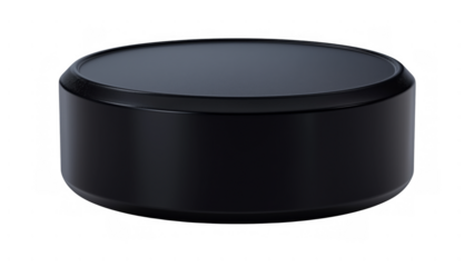 Round black hockey puck for winter sports and ice games, AI, PNG