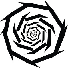Black and white geometric spiral tunnel illusion vector design element, abstract artistic vortex pattern background, modern visual concept graphic.