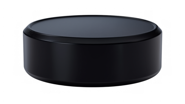 Round black hockey puck for winter sports and ice games, AI, PNG