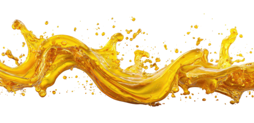 Dynamic golden liquid splash isolated on black