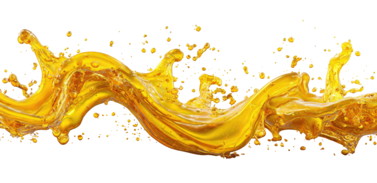 Dynamic golden liquid splash isolated on black