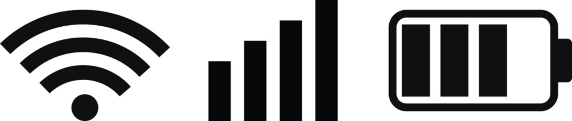 wifi, Signal strength and battery icon. Wireless network status symbols. Network connection status symbols
