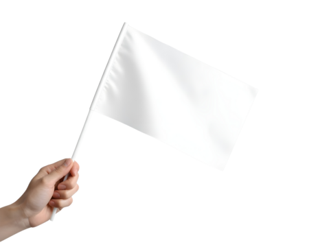 Hand holding a blank white flag a symbol of surrender or truce isolated Transparent PNG