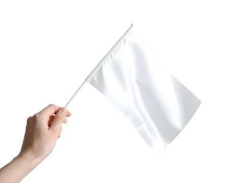 Hand holding a blank white flag a symbol of surrender or truce isolated on a clean background Transparent PNG