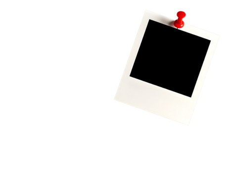 Blank instant photo print with push pin Transparent PNG perfect for mockups and presentations