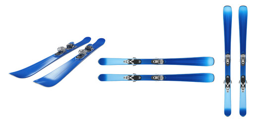 Naklejka premium Two pairs of blue skis with bindings on white, created AI, PNG