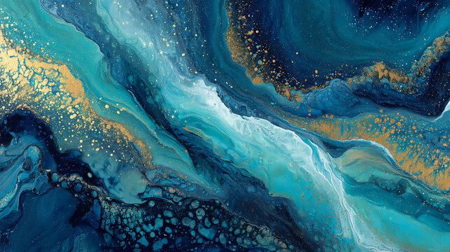 Deep ocean currents with golden flecks abstract fluid art - Powered by Adobe