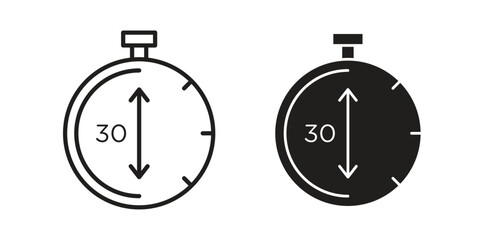 Half hour icon vector with glyph style. Stroke liner icons