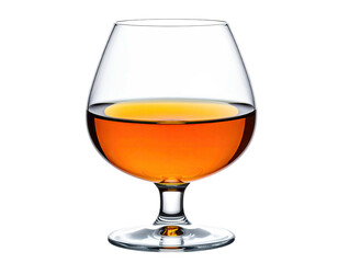 Amber liquor in snifter, clean, on black background