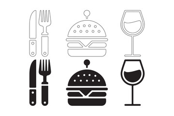 Burger and wine icons with cutlery set