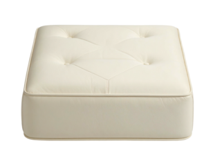 Cream, button-tufted, square ottoman or footstool