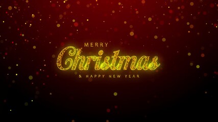 Sparkling lights xmas tree Merry Christmas and Happy New Year greeting message in english on red background, snow flakes.Elegant animated holiday season social post digital card 4k video - Powered by Adobe