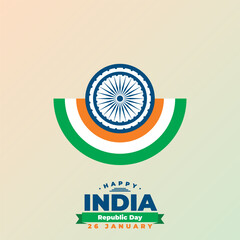 Happy India Republic Day Design with Tricolor Badge and Ashoka Chakra