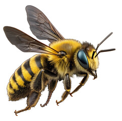 Realistic Close-Up of a Honey Bee Macro Photography on White Background