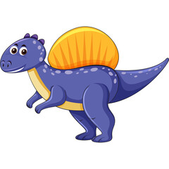 Cute cartoon purple dinosaur with orange sail on its back isolated on white background