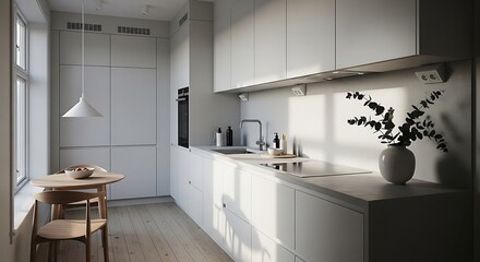 Modern Scandinavian Kitchen with Natural Light and Minimalist Design.