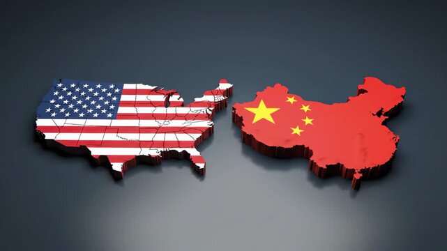 United States and China Maps with Flags Symbolizing Geopolitical Relations.