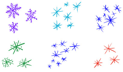 Christmas Snowflake Sparkle Crayon Chalk Drawing Doodle Vector Set