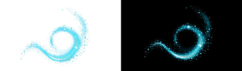 PNG image of Abstract light trail effect vector design with glowing particles on white and black backgrounds isolated