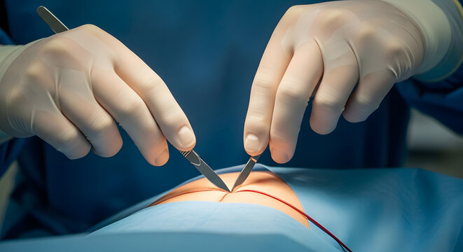 surgeon making incision with scalpel during operation