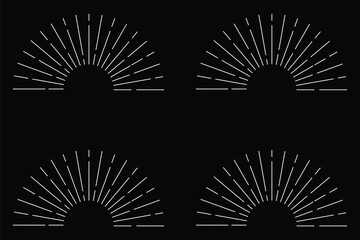 Collection of hand drawn sunburst and sunrise icons in various styles and patterns