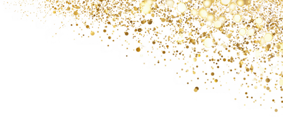 Gold glitter and bokeh on a white backdrop, created AI, PNG