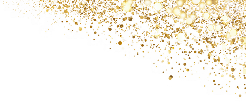 Gold glitter and bokeh on a white backdrop, created AI, PNG