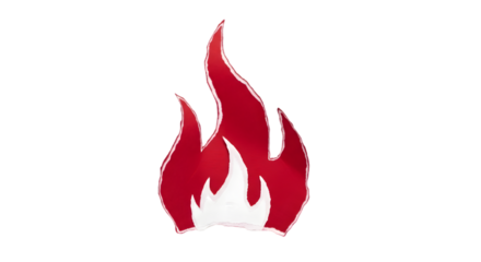 Red flame fire shape from torn paper isolated on transparent background