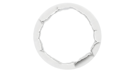 Torn paper round frame with jagged edges on transparent background
