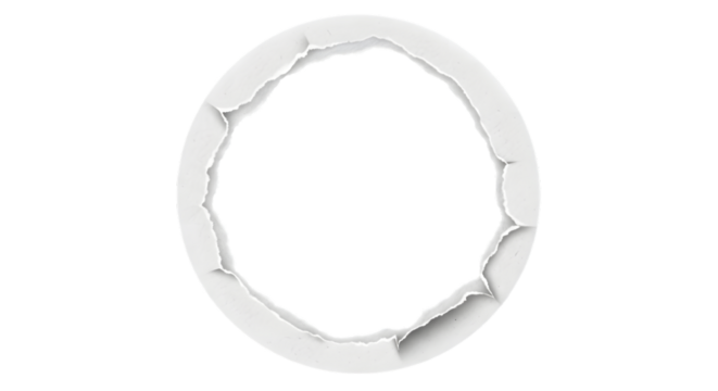 Torn paper round frame with jagged edges on transparent background