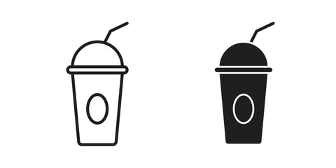 Plastic drinking cup icon vector with glyph style. Stroke liner icons