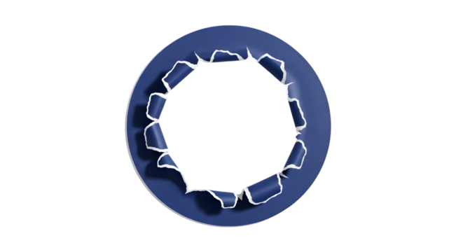 Blue round frame with torn paper edges and copy space on transparent background - Powered by Adobe