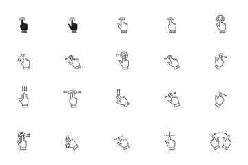 Obraz premium Hand gesture icons for touchscreen. smartphone gesture vector symbols. finger tap and swipe icon.