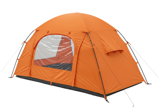 Isolated orange camping tent for outdoor adventure, hiking, trekking, and travel recreation - Powered by Adobe