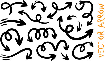 Naklejka premium Collection of various black hand drawn style arrows pointing in different directions on white background 