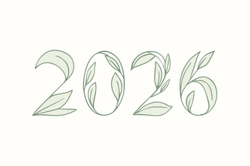 Fototapeta premium Minimalist Botanical 2026 Typography with Leaf Elements
