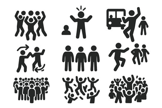 Flash Mob Dance. Solid style icons of Urban Dance Performance: Flash Mob, Surprise, Dance, Public Place, Coordination, Group,