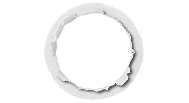 White circular ripped paper with ragged edges on transparent background