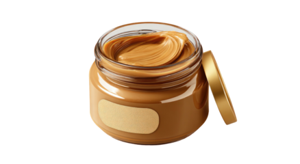 A jar of creamy, smooth peanut butter with an open lid and label